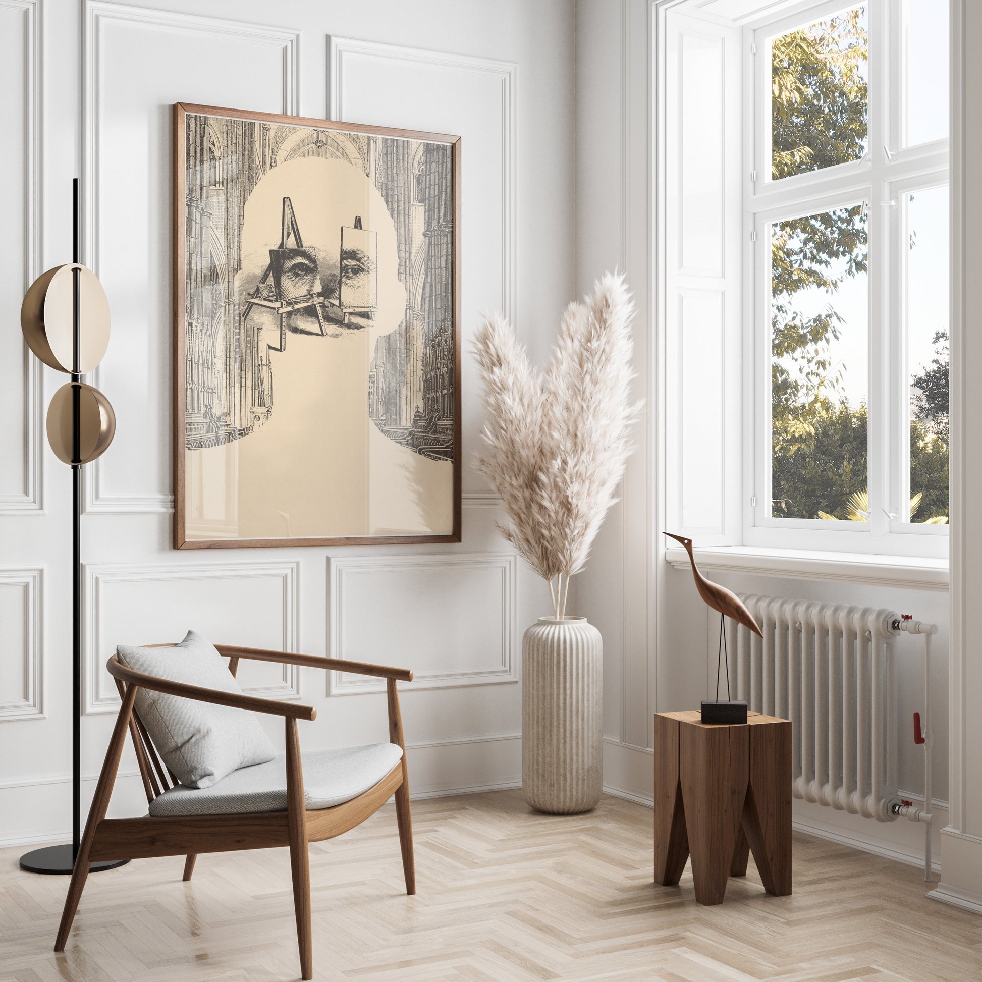 Premium Poster of Surrealist Portrait with Easels and Cathedral Art Posters