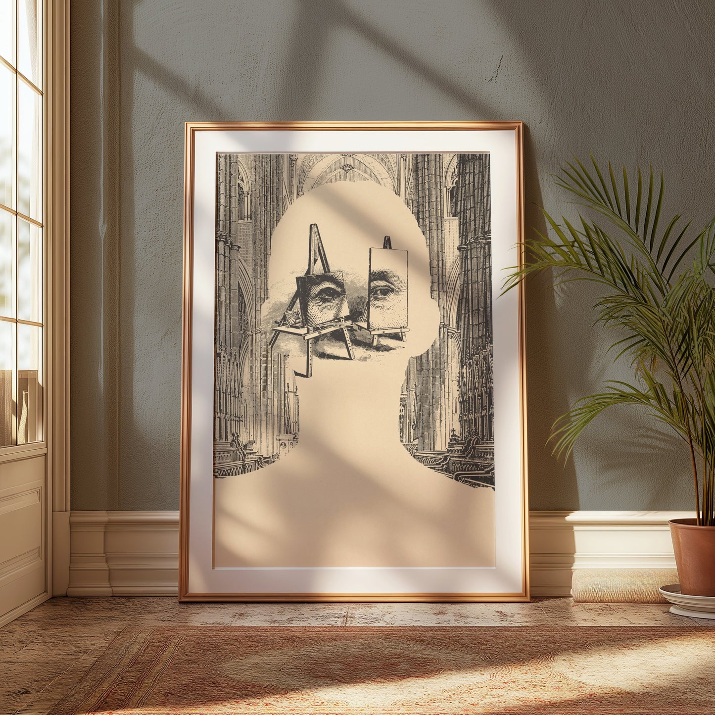 Premium Poster of Surrealist Portrait with Easels and Cathedral Art Posters