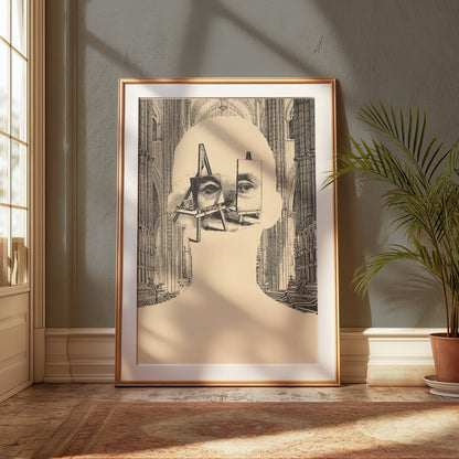 Premium Poster of Surrealist Portrait with Easels and Cathedral Art Posters