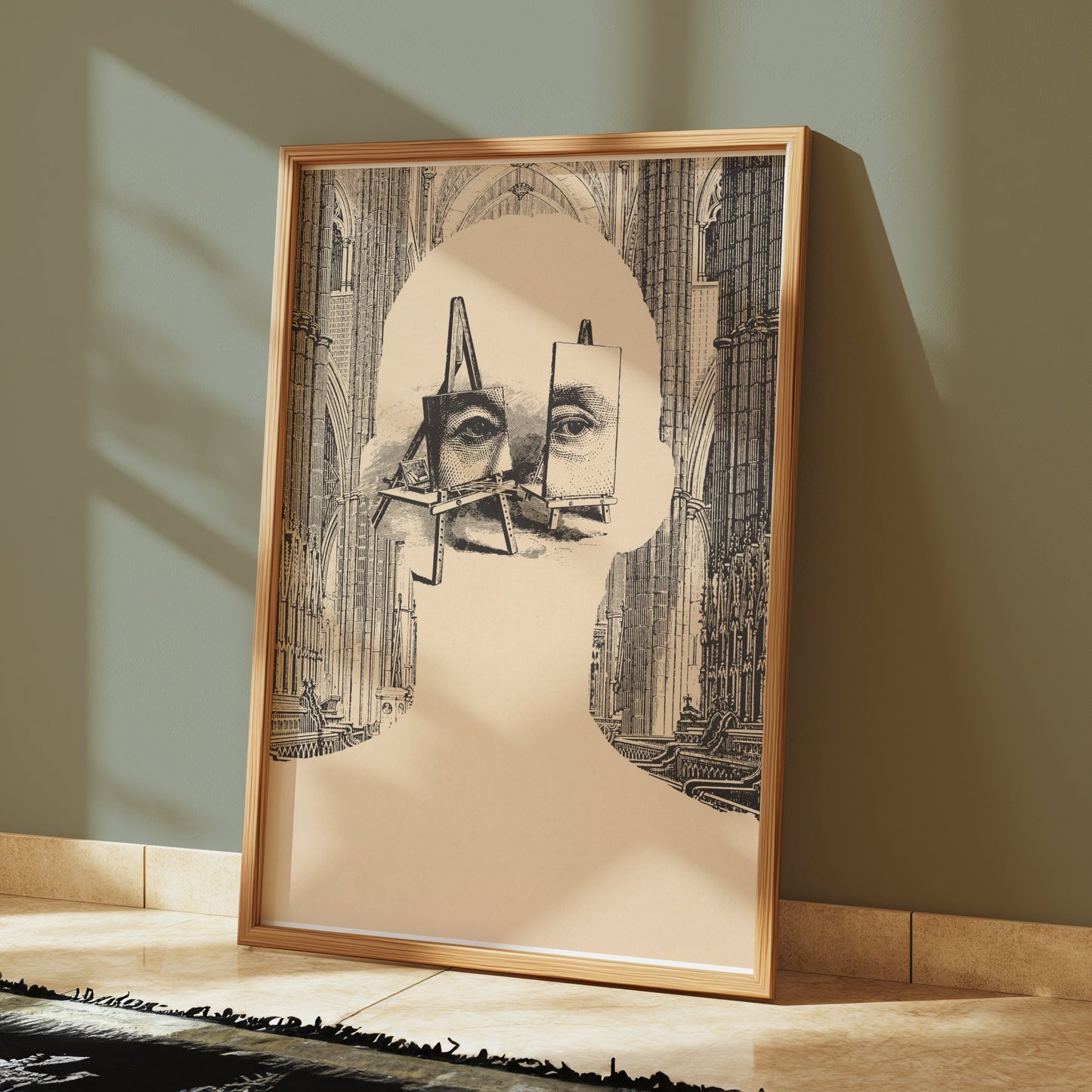 Premium Poster of Surrealist Portrait with Easels and Cathedral Art Posters