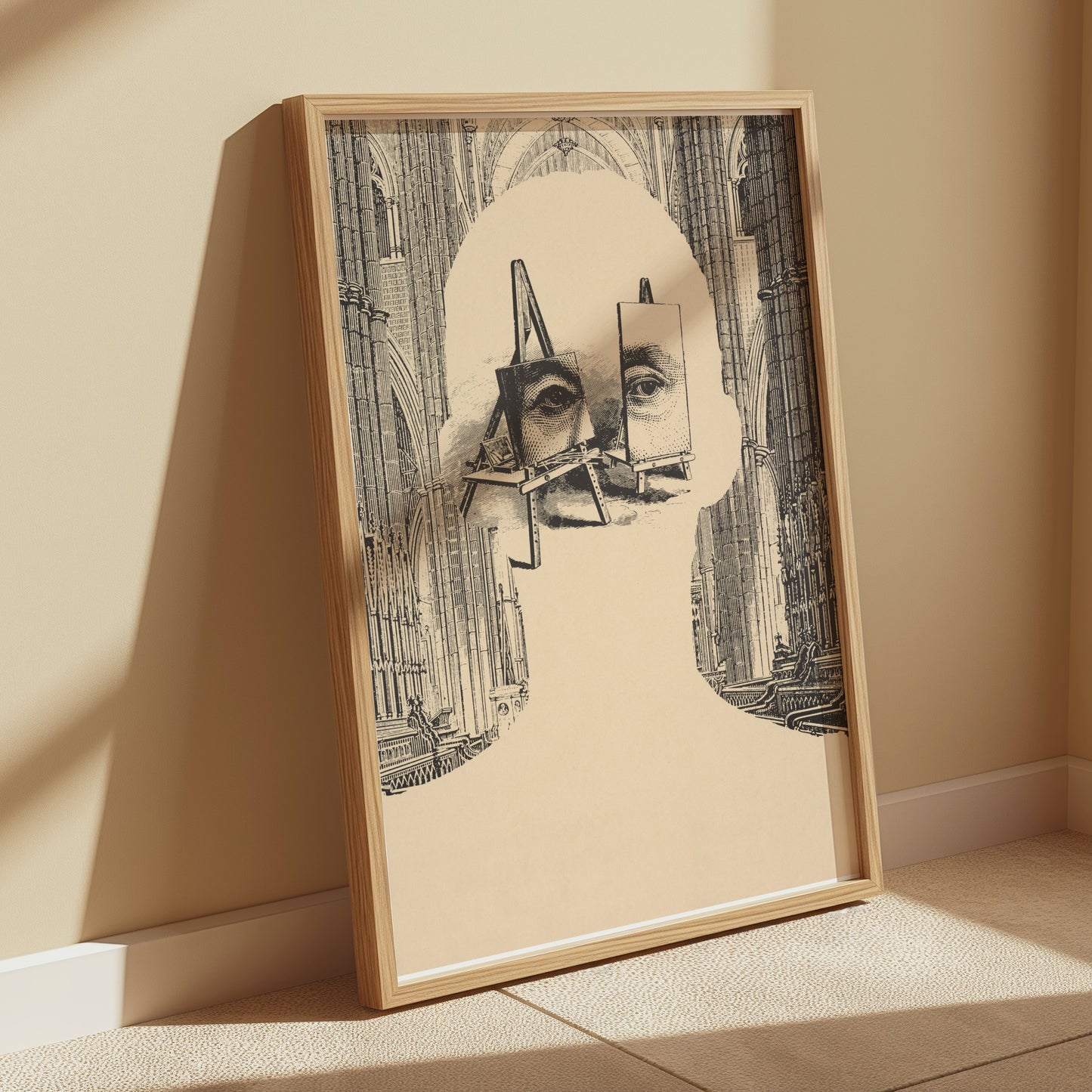 Premium Poster of Surrealist Portrait with Easels and Cathedral Art Posters