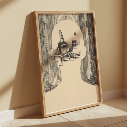 Premium Poster of Surrealist Portrait with Easels and Cathedral Art Posters