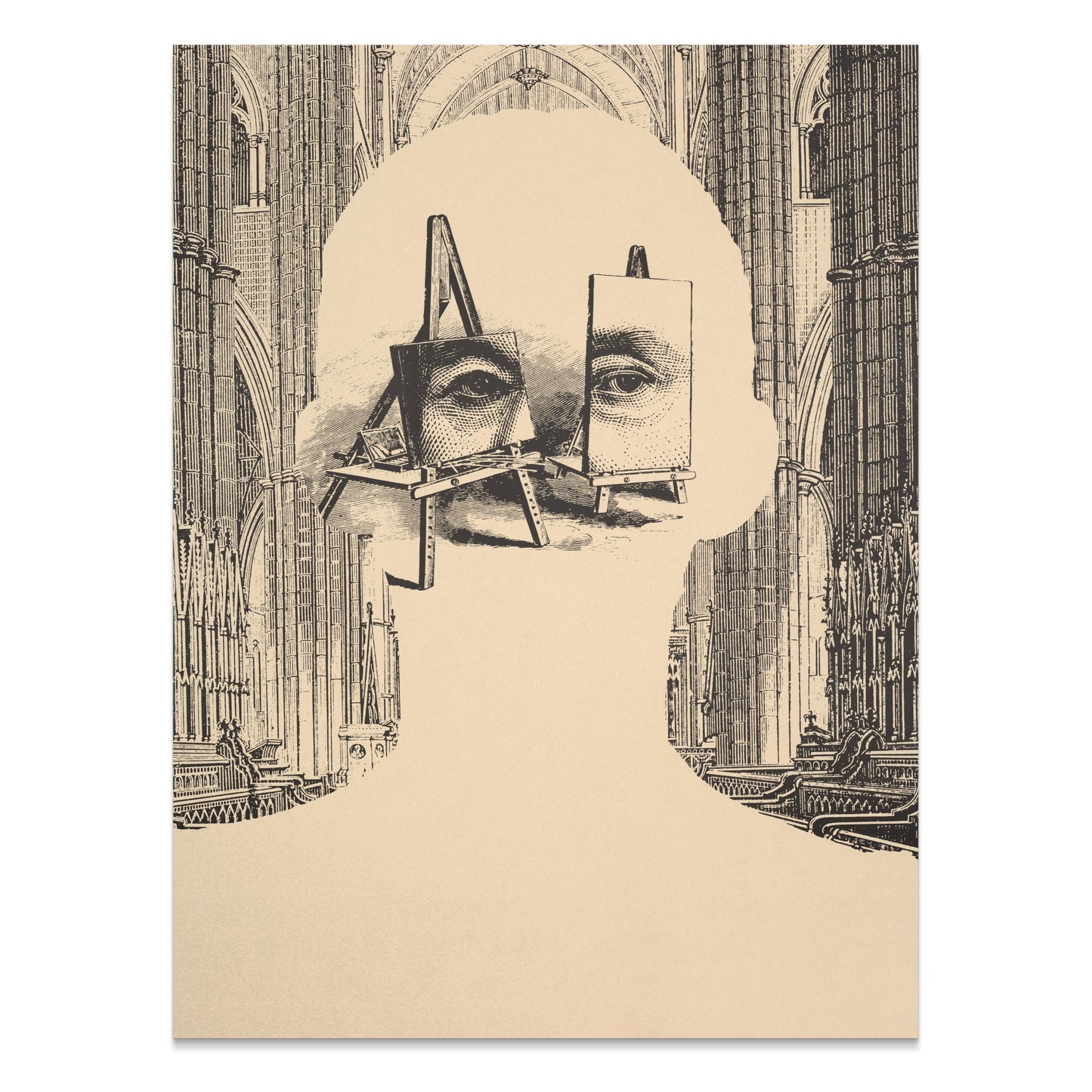 Premium Poster of Surrealist Portrait with Easels and Cathedral Art Posters