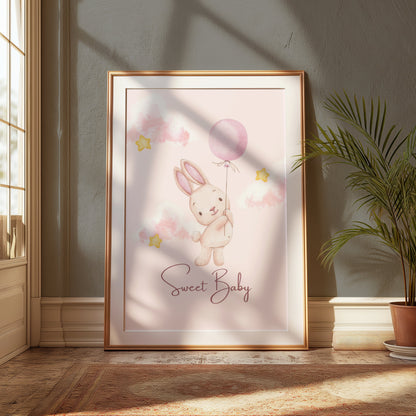 Premium Poster of Sweet Baby Bunny Holding Balloon Posters