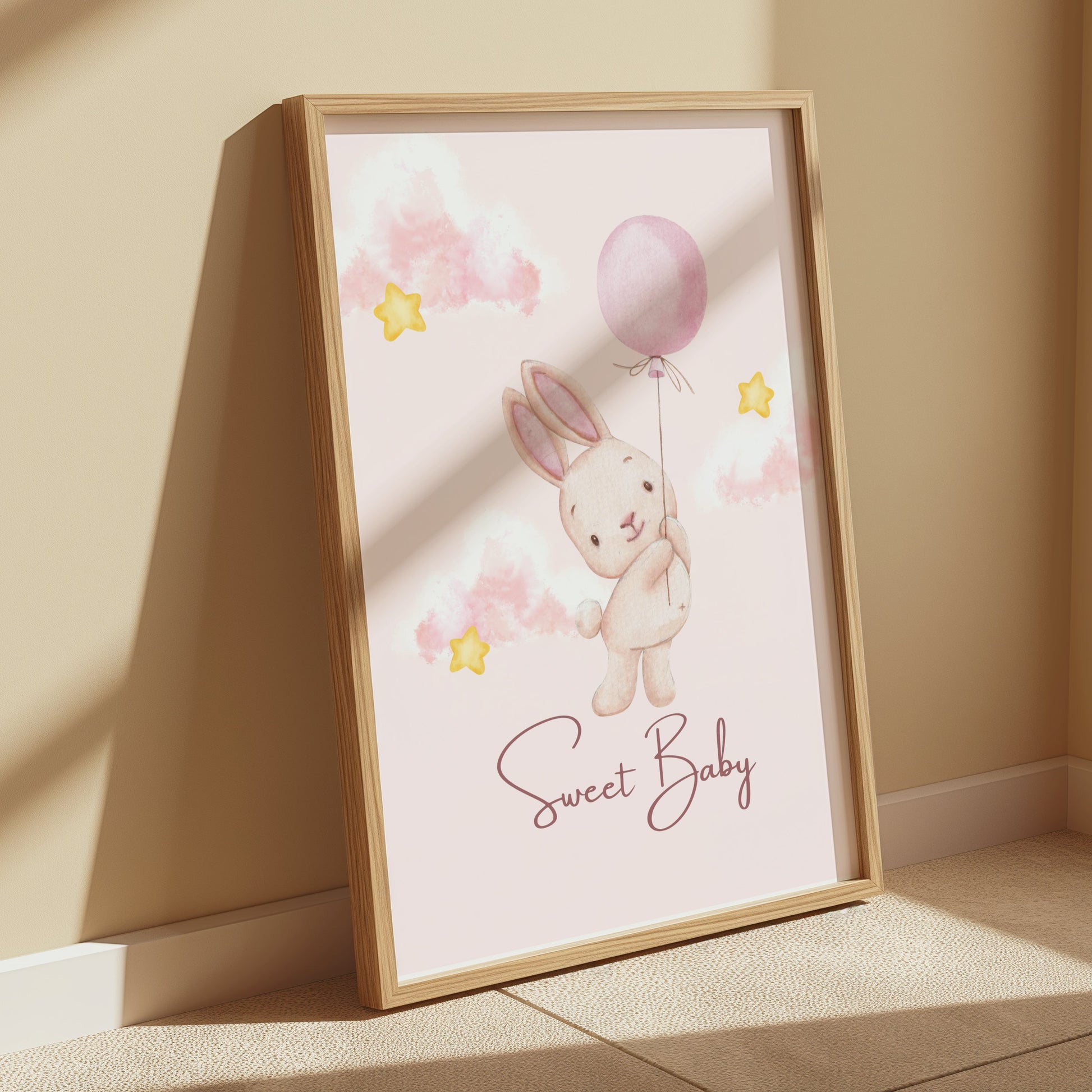Premium Poster of Sweet Baby Bunny Holding Balloon Posters