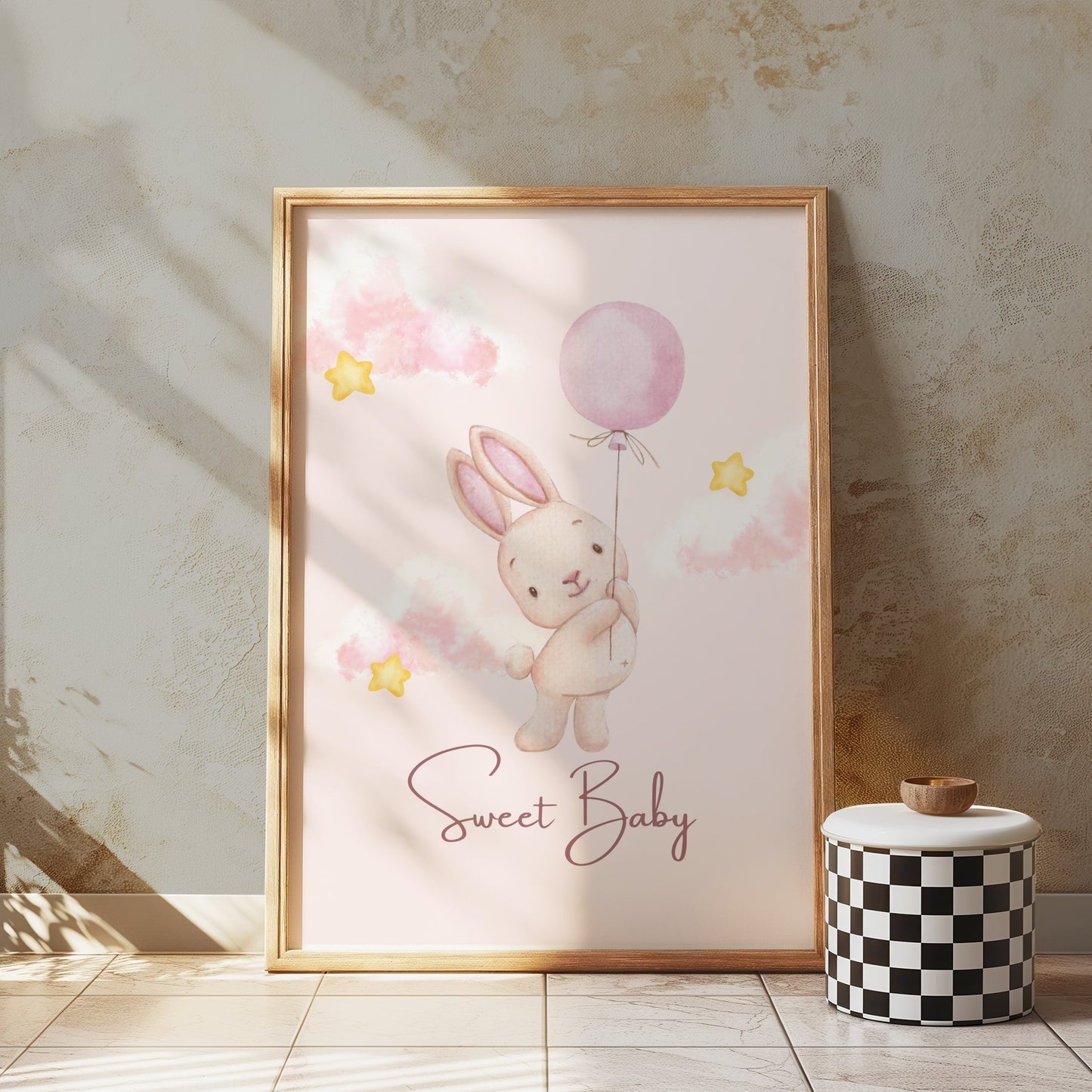 Premium Poster of Sweet Baby Bunny Holding Balloon Posters