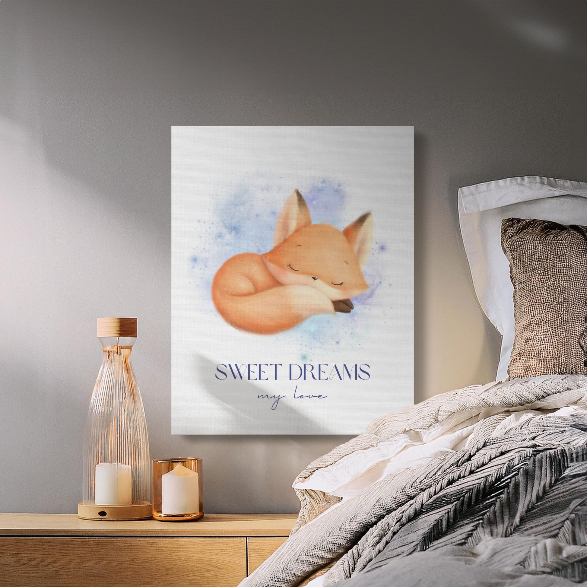 Premium Poster of Sweet Dreams My Love Fox Nursery Wall Art Canvas Wraps