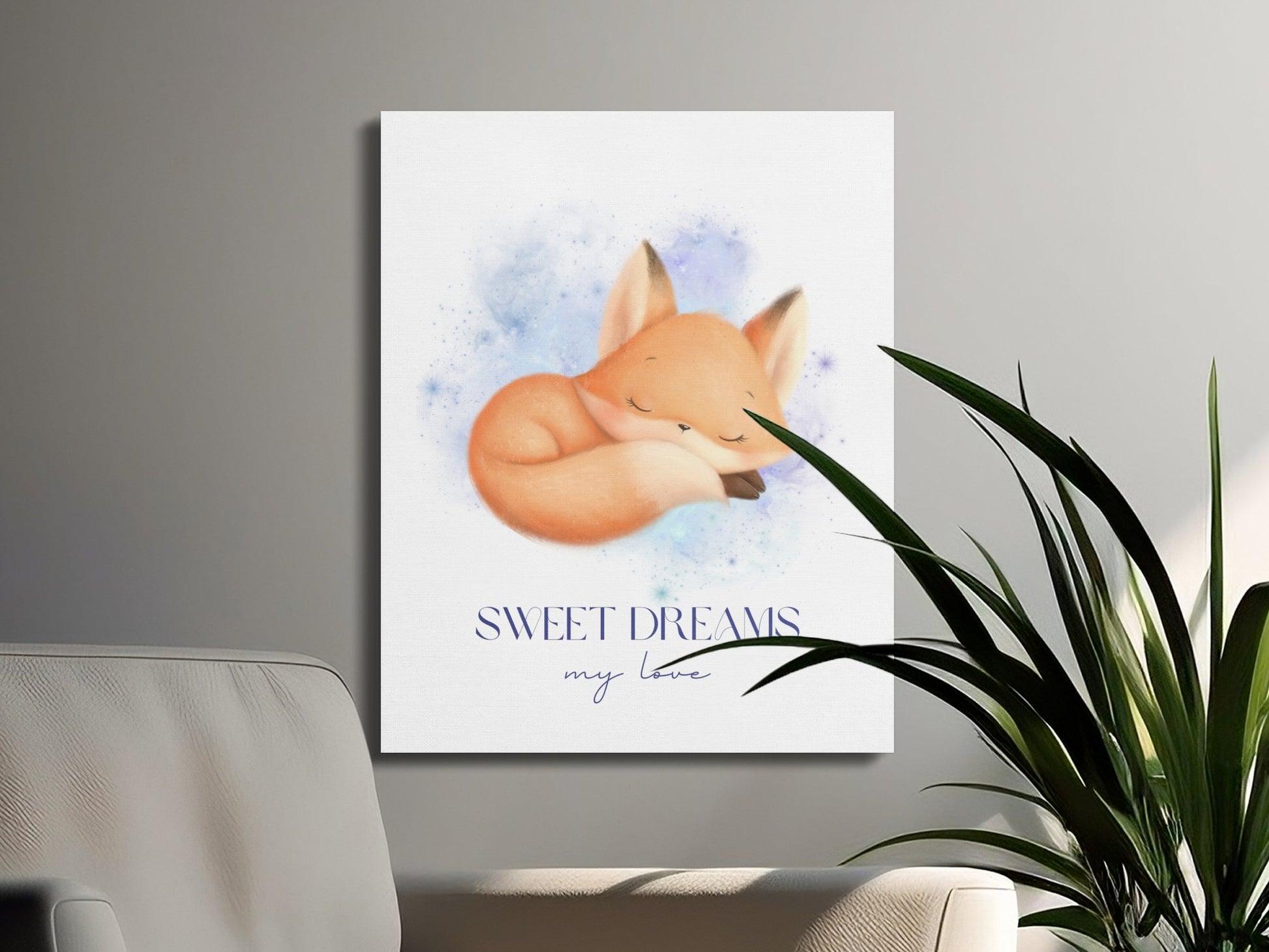 Premium Poster of Sweet Dreams My Love Fox Nursery Wall Art Canvas Wraps