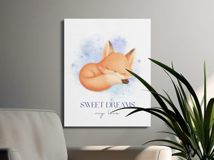 Premium Poster of Sweet Dreams My Love Fox Nursery Wall Art Canvas Wraps