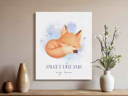 Premium Poster of Sweet Dreams My Love Fox Nursery Wall Art Canvas Wraps