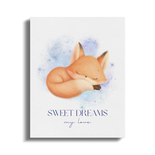 Premium Poster of Sweet Dreams My Love Fox Nursery Wall Art Canvas Wraps