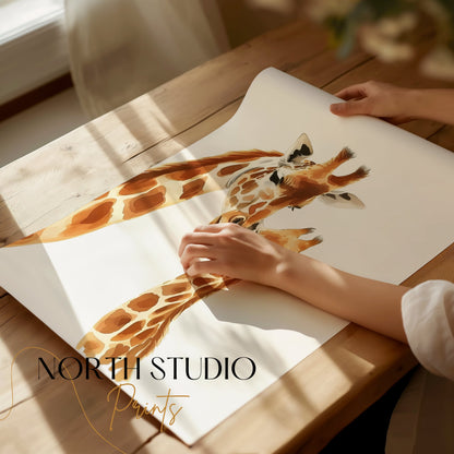 Premium Poster of Sweet Giraffe Mother and Baby Illustration Art Posters