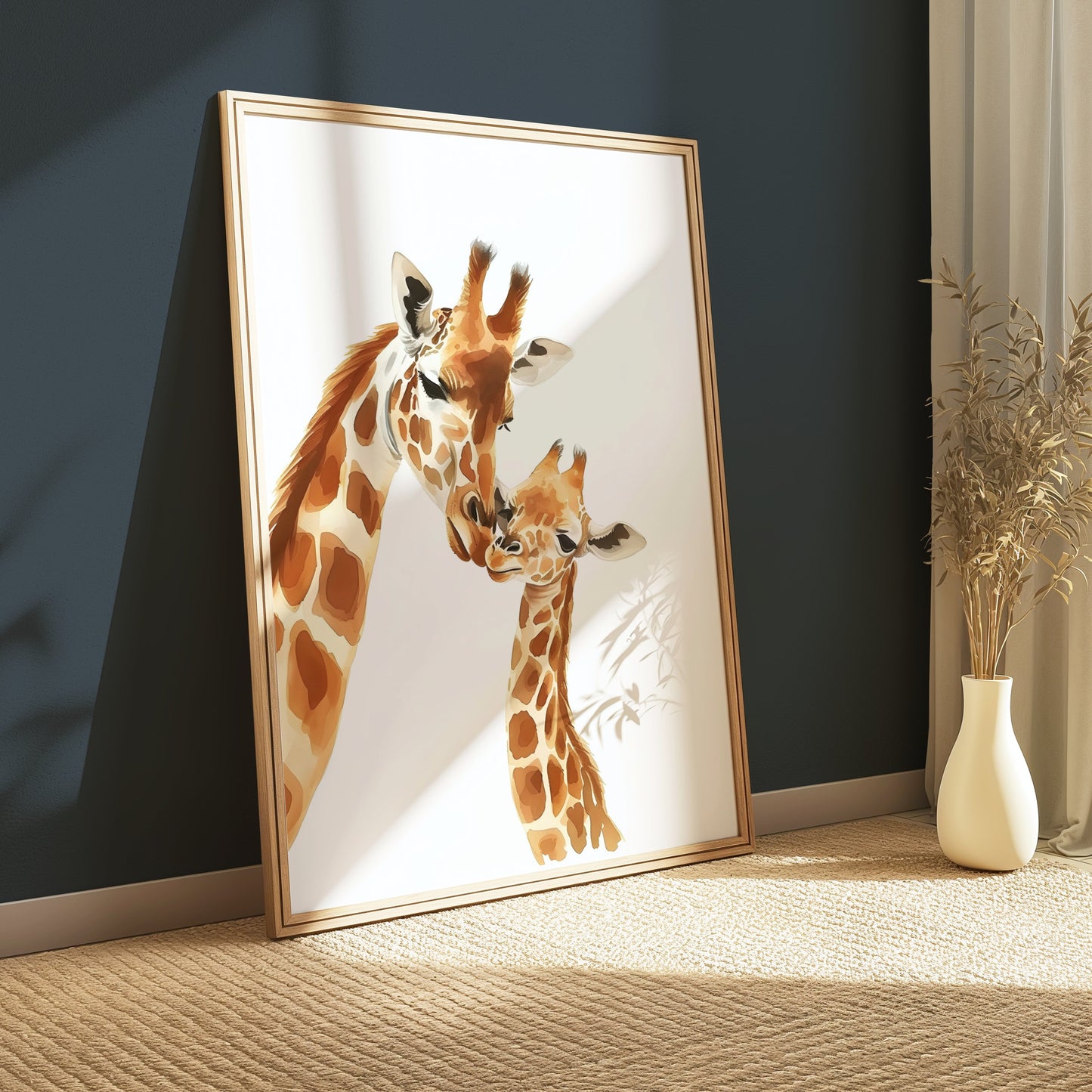 Premium Poster of Sweet Giraffe Mother and Baby Illustration Art Posters