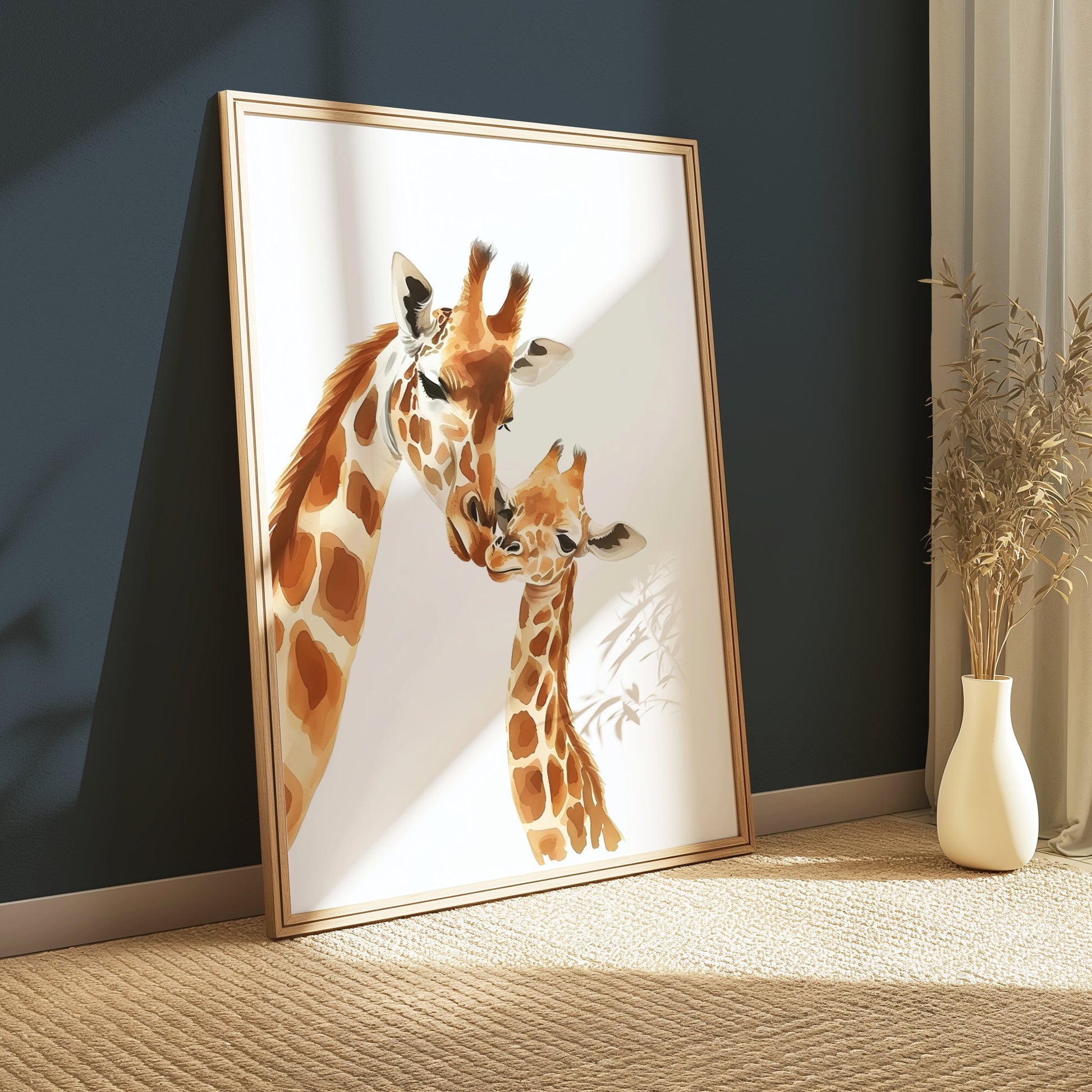 Premium Poster of Sweet Giraffe Mother and Baby Illustration Art Posters