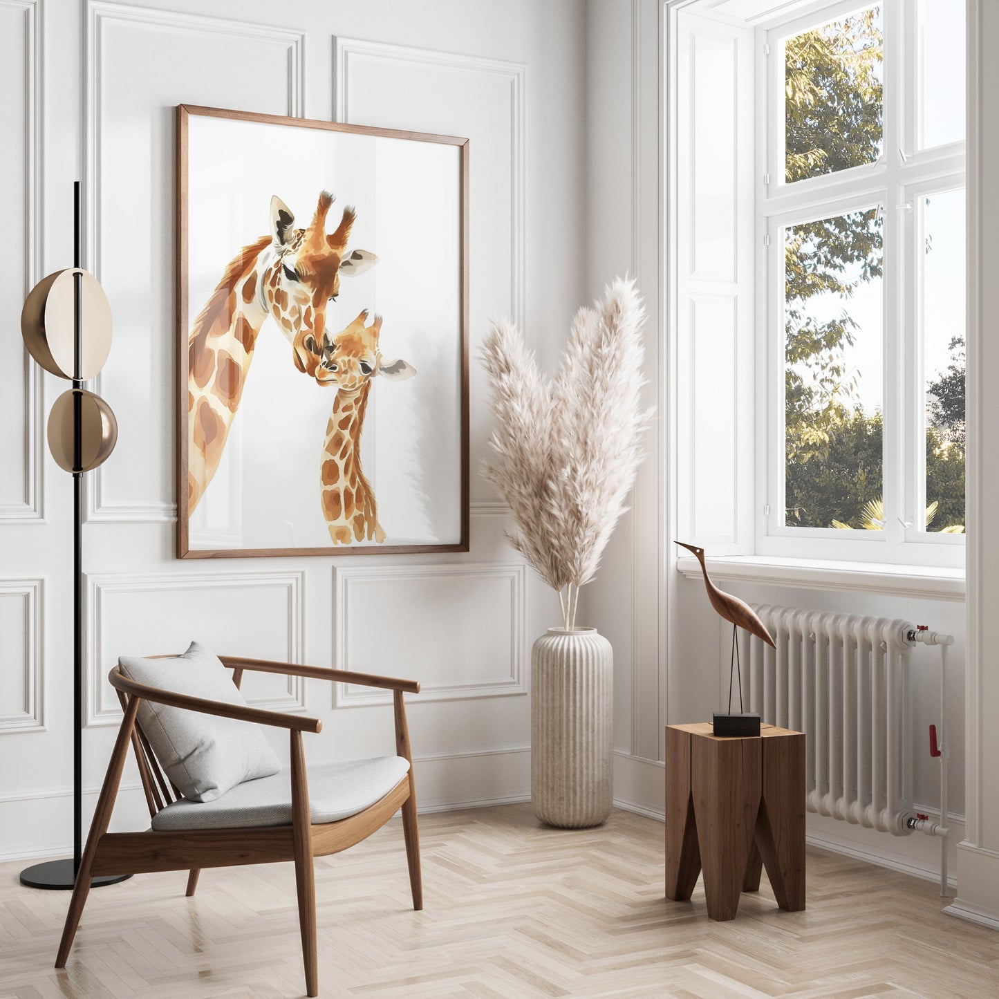 Premium Poster of Sweet Giraffe Mother and Baby Illustration Art Posters