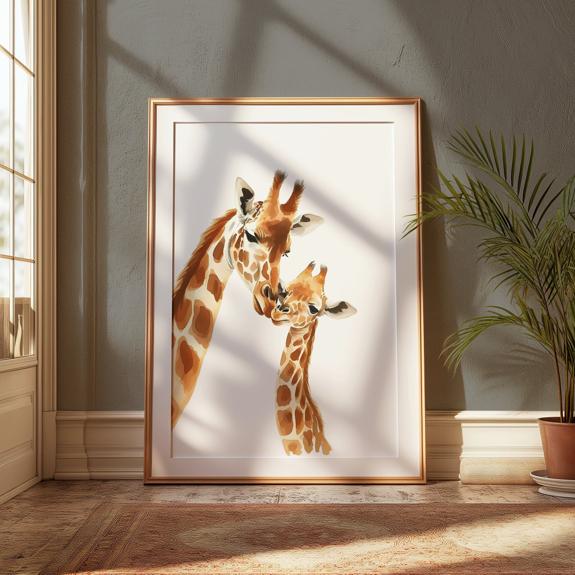 Premium Poster of Sweet Giraffe Mother and Baby Illustration Art Posters