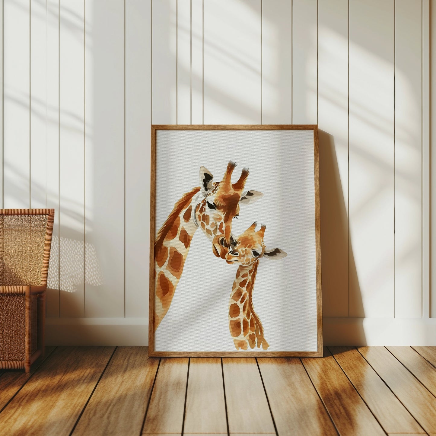 Premium Poster of Sweet Giraffe Mother and Baby Illustration Art Posters