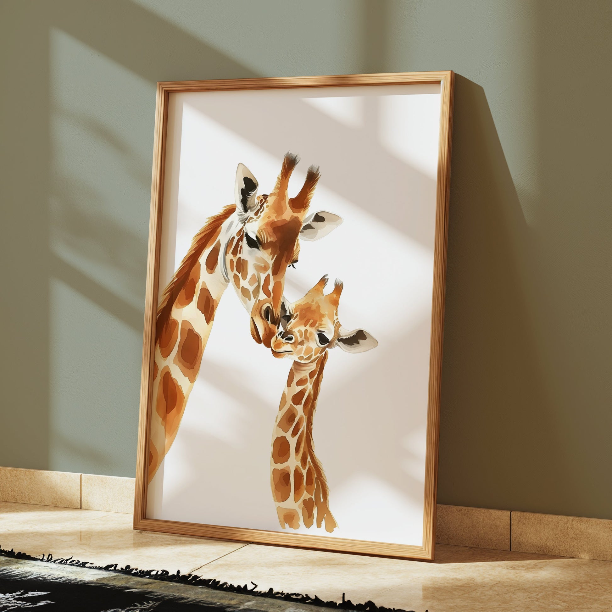 Premium Poster of Sweet Giraffe Mother and Baby Illustration Art Posters