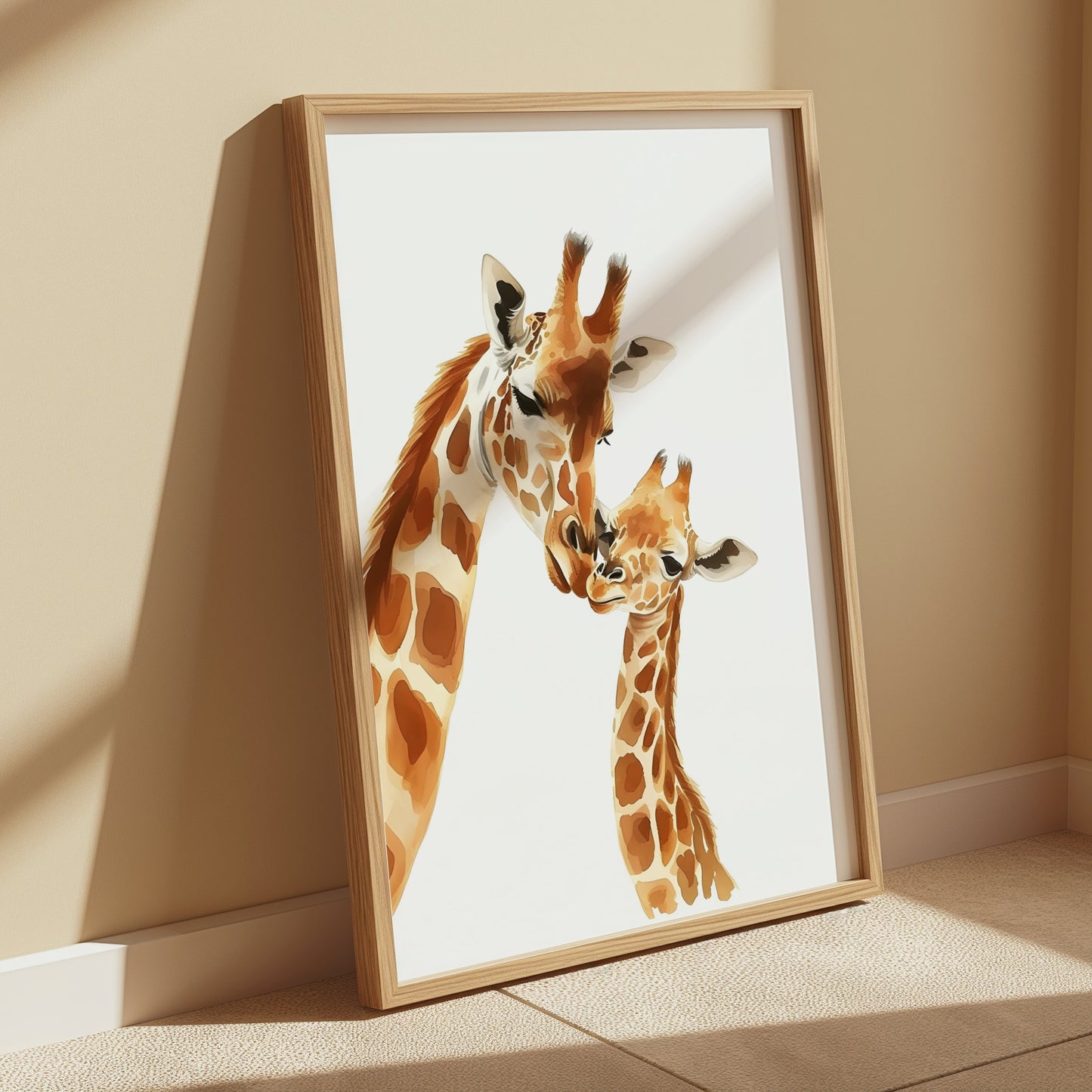 Premium Poster of Sweet Giraffe Mother and Baby Illustration Art Posters