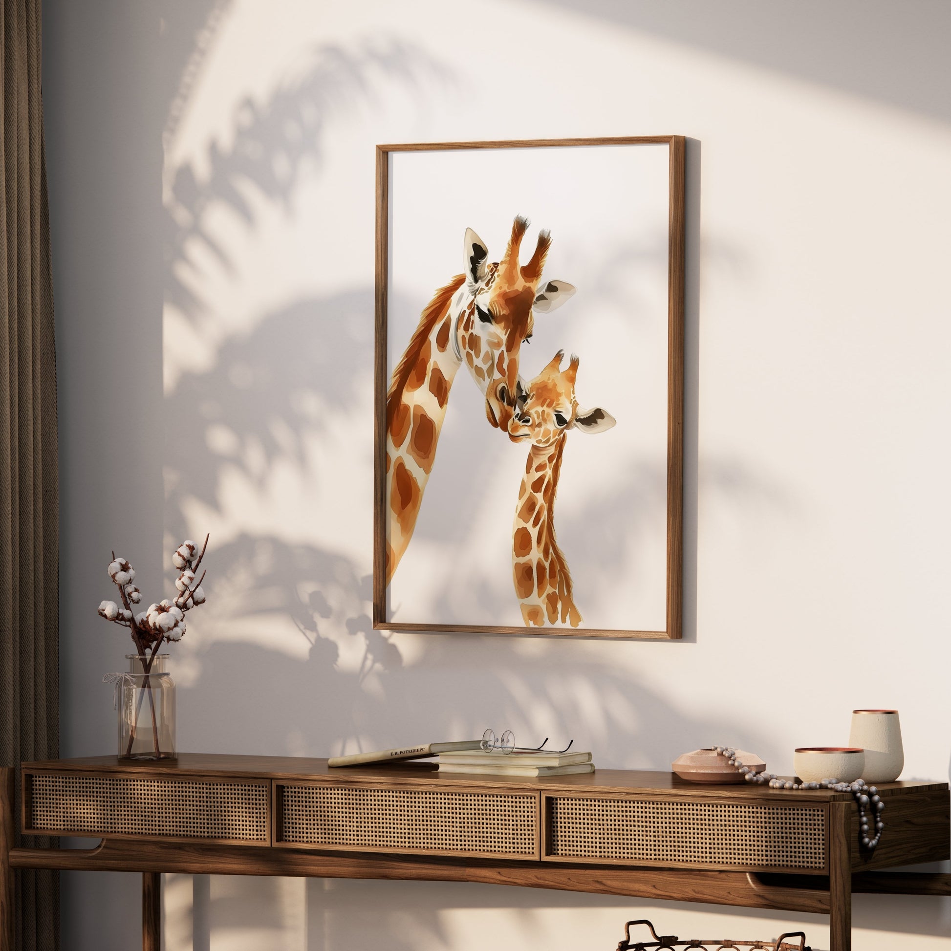 Premium Poster of Sweet Giraffe Mother and Baby Illustration Art Posters