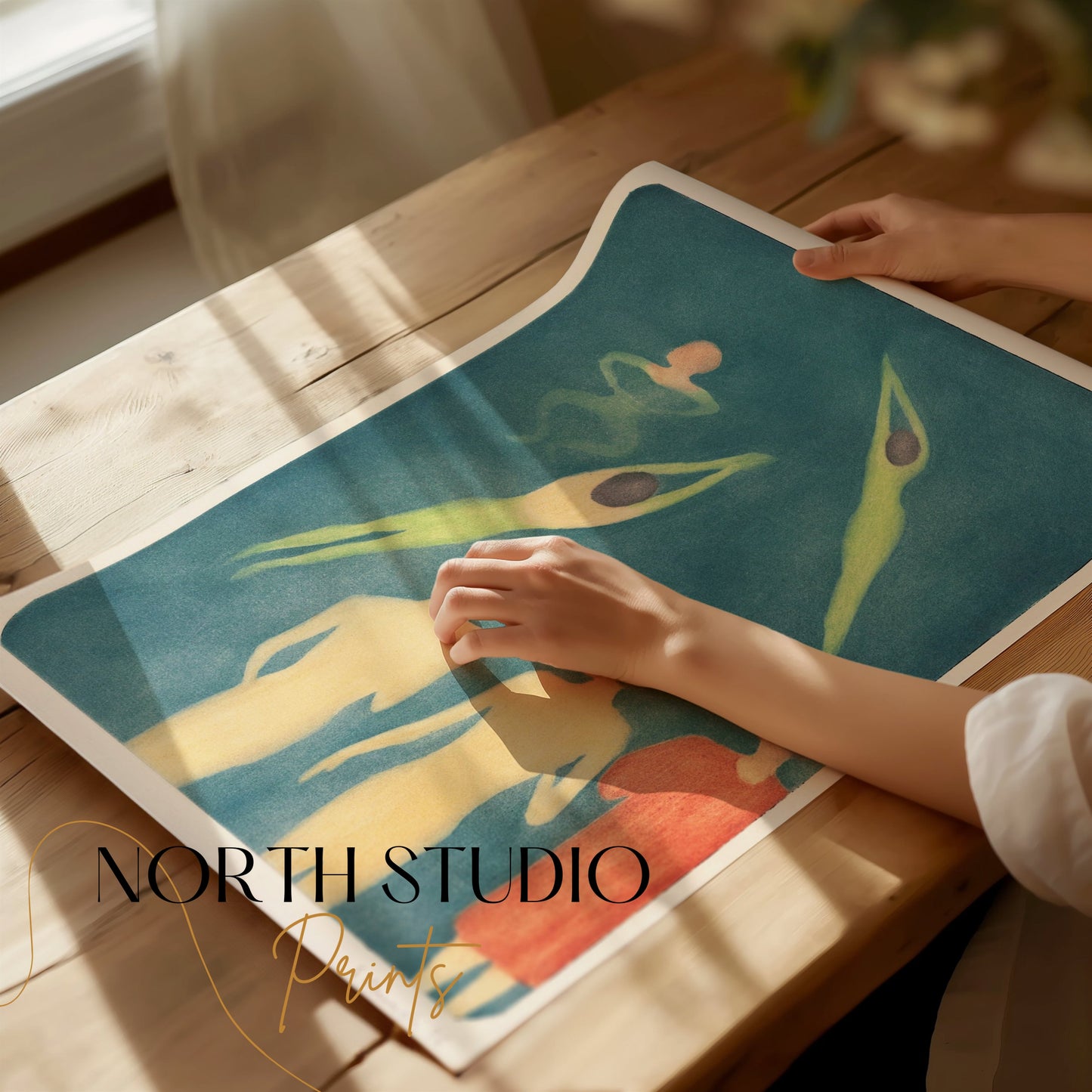 Premium Poster of Swimming Figures in Water Artistic Illustration Posters