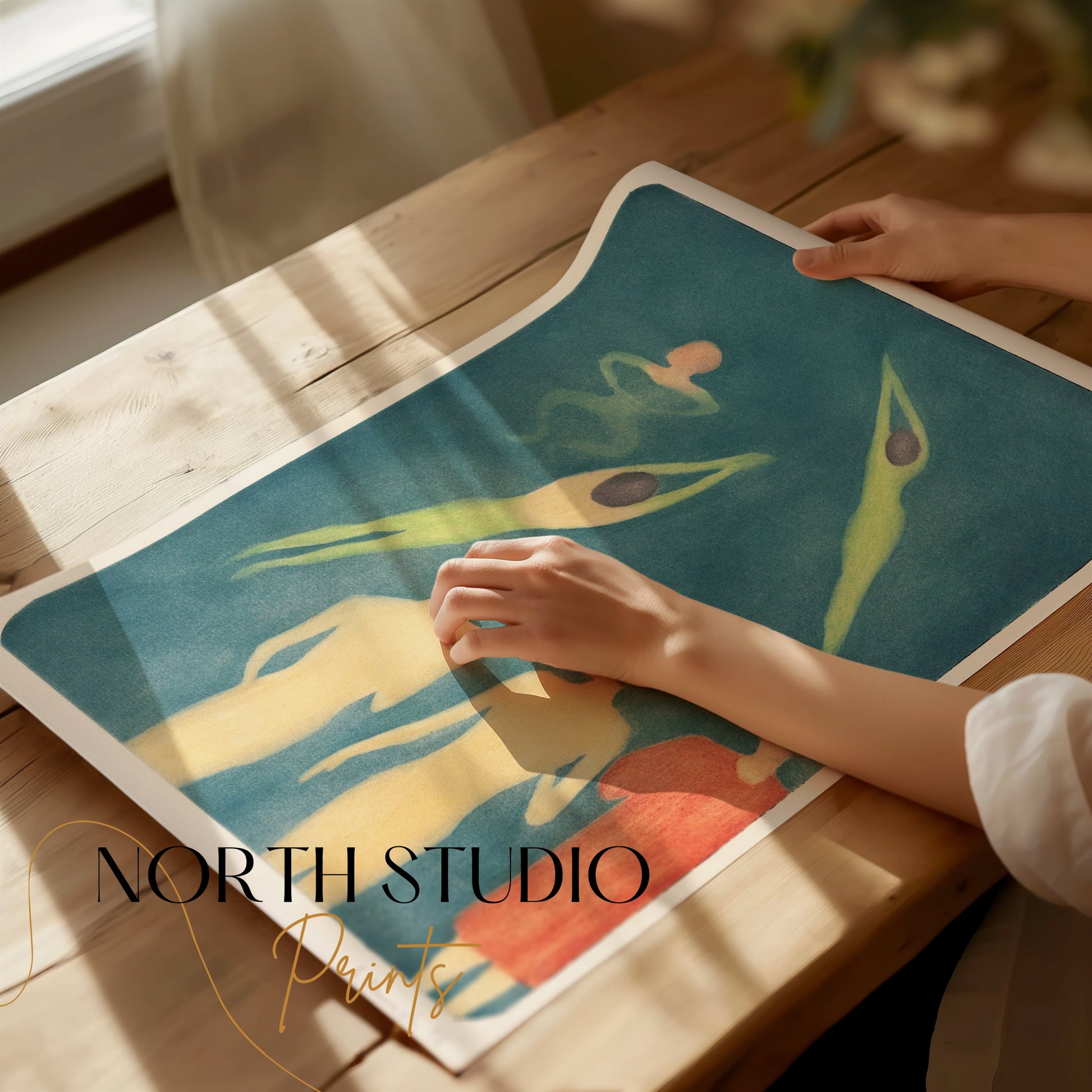 Premium Poster of Swimming Figures in Water Artistic Illustration Posters