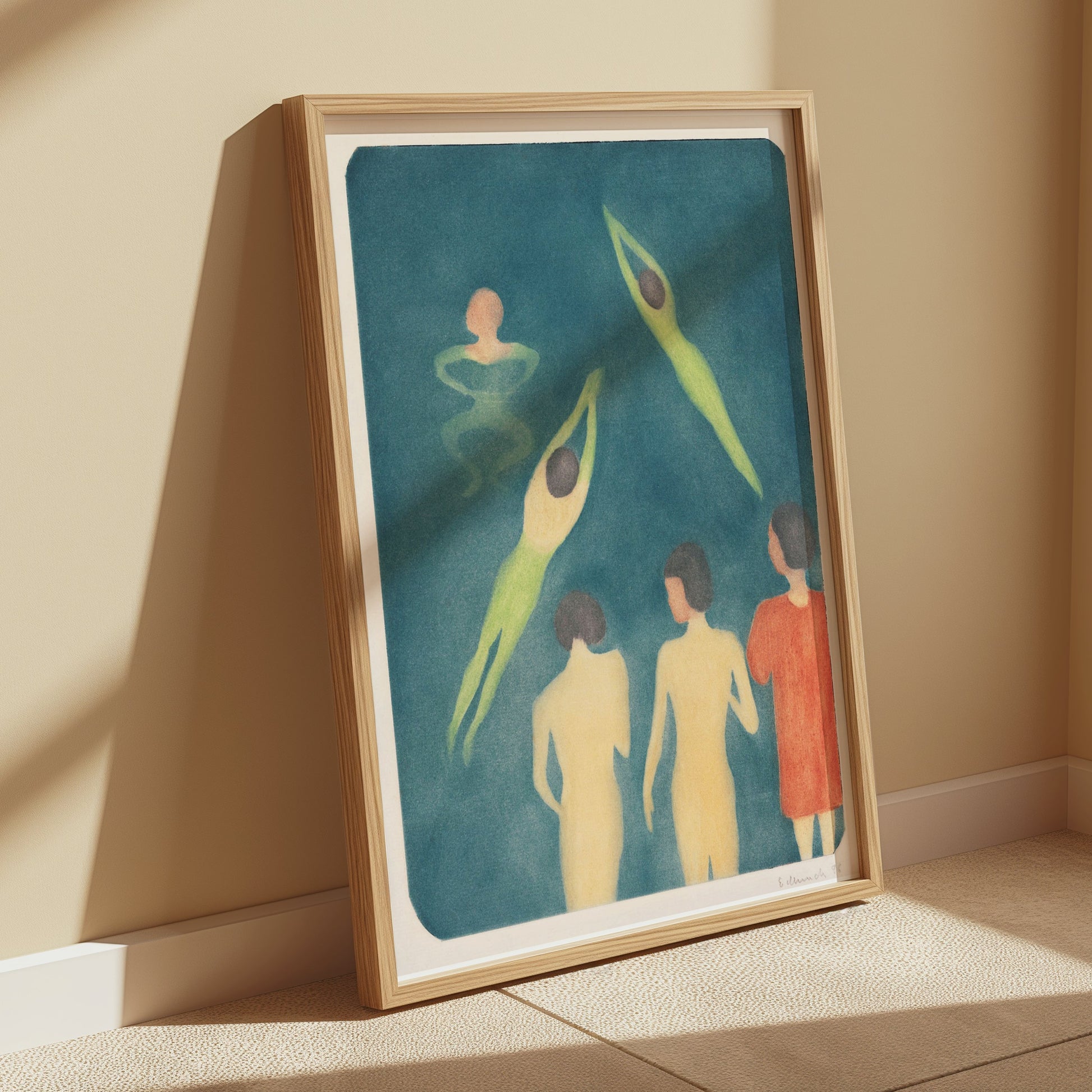 Premium Poster of Swimming Figures in Water Artistic Illustration Posters