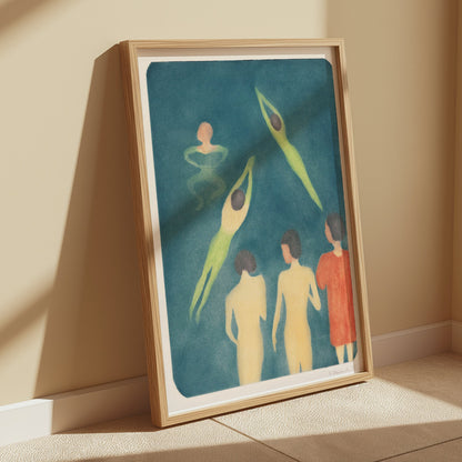 Premium Poster of Swimming Figures in Water Artistic Illustration Posters