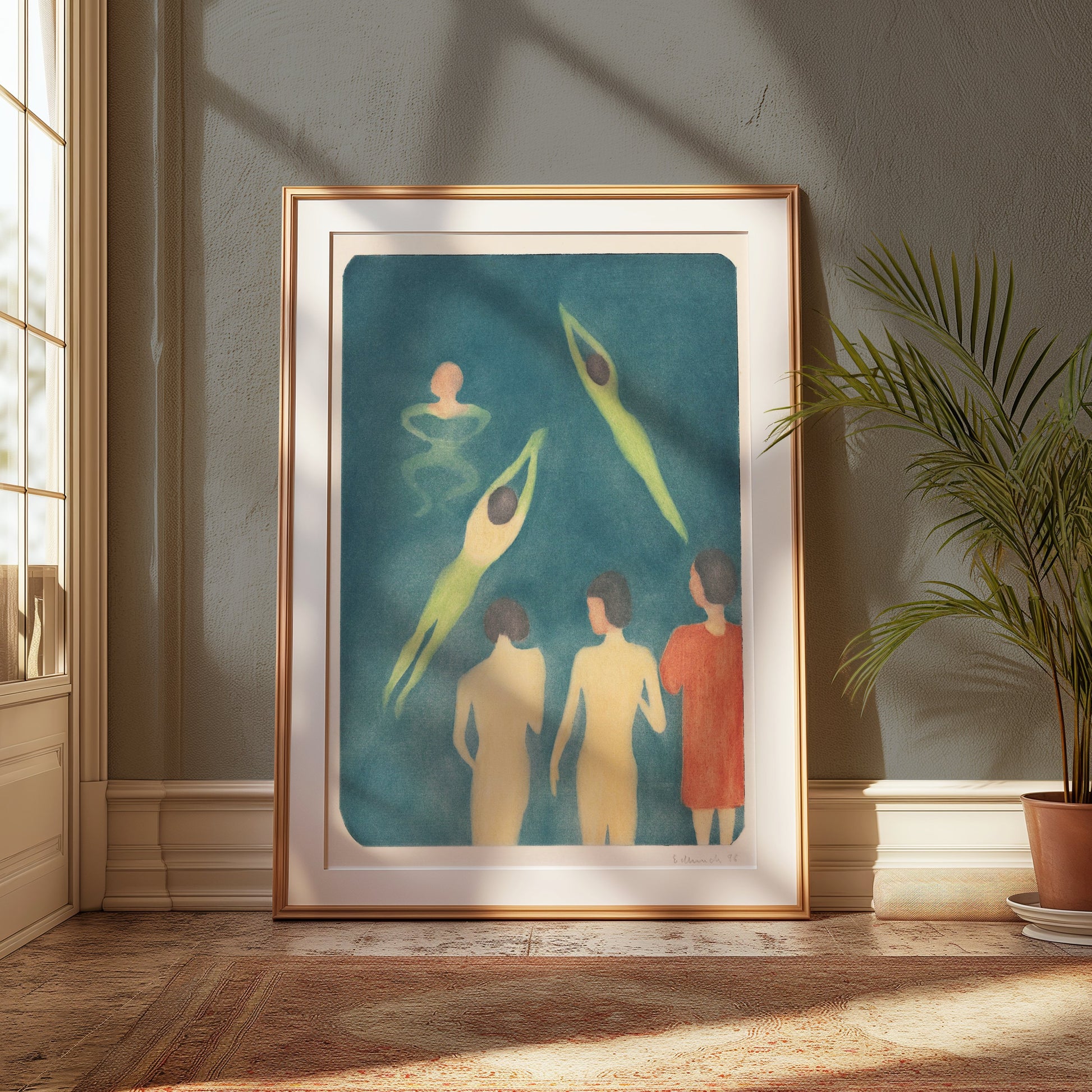 Premium Poster of Swimming Figures in Water Artistic Illustration Posters