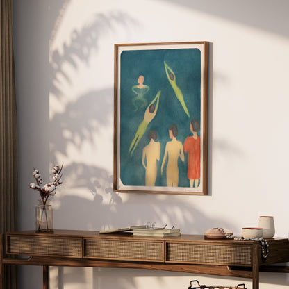Premium Poster of Swimming Figures in Water Artistic Illustration Posters