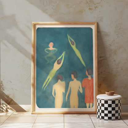 Premium Poster of Swimming Figures in Water Artistic Illustration Posters