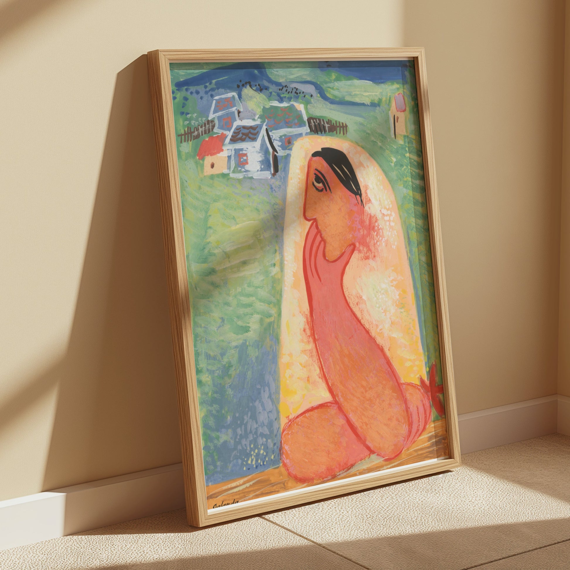 Premium Poster of Thoughtful Woman Sitting by Countryside Art Posters