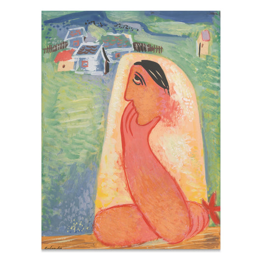 Premium Poster of Thoughtful Woman Sitting by Countryside Art Posters