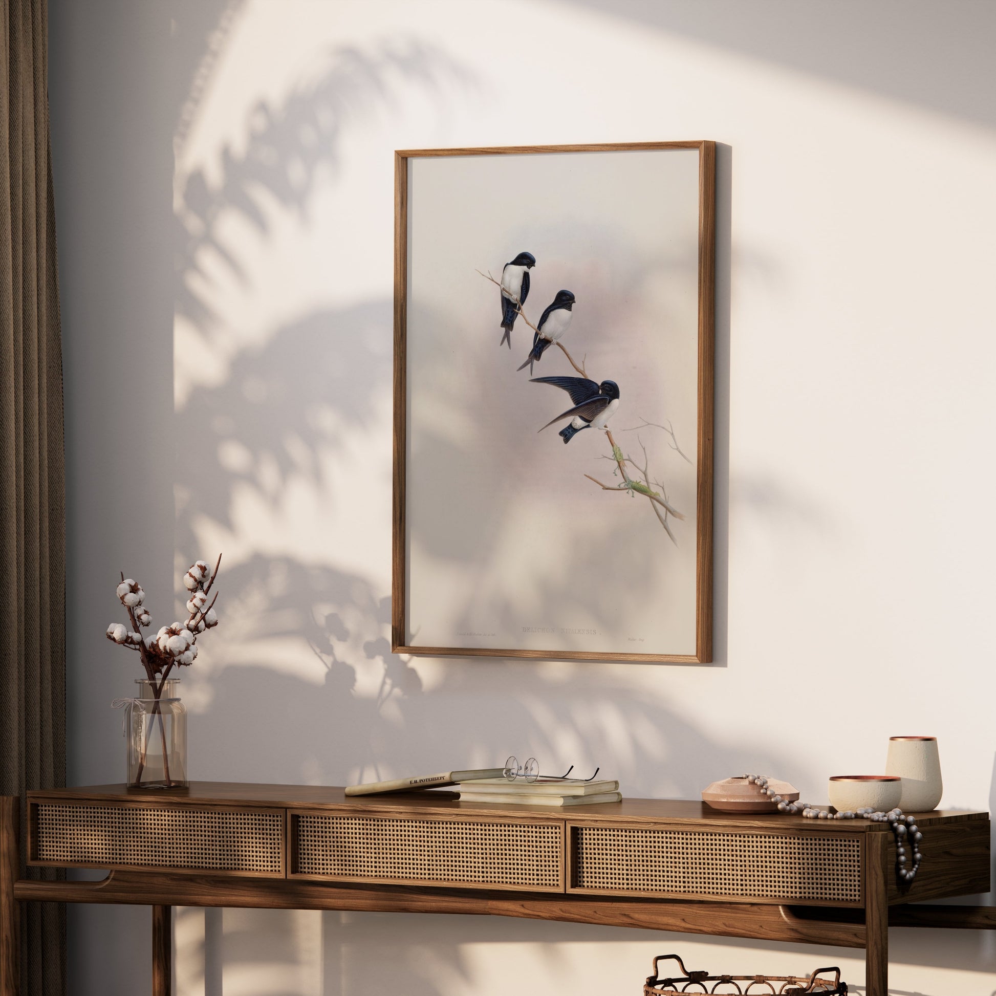 Premium Poster of Three Birds Perched on a Branch Nature Art Posters