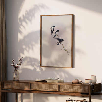 Premium Poster of Three Birds Perched on a Branch Nature Art Posters