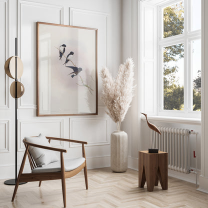 Premium Poster of Three Birds Perched on a Branch Nature Art Posters