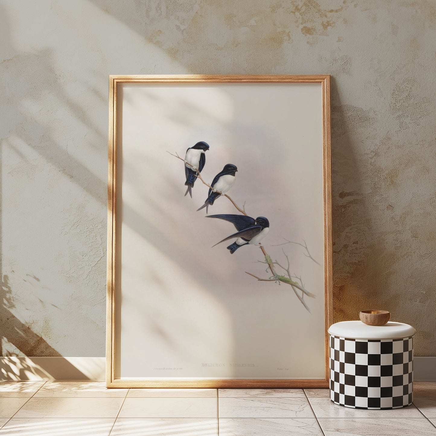 Premium Poster of Three Birds Perched on a Branch Nature Art Posters