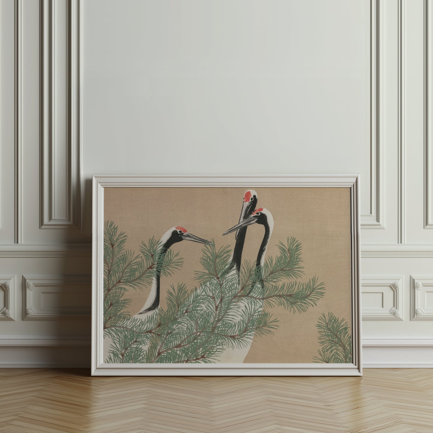 Premium Poster of Three Cranes Among Pine Branches Japanese Art Posters