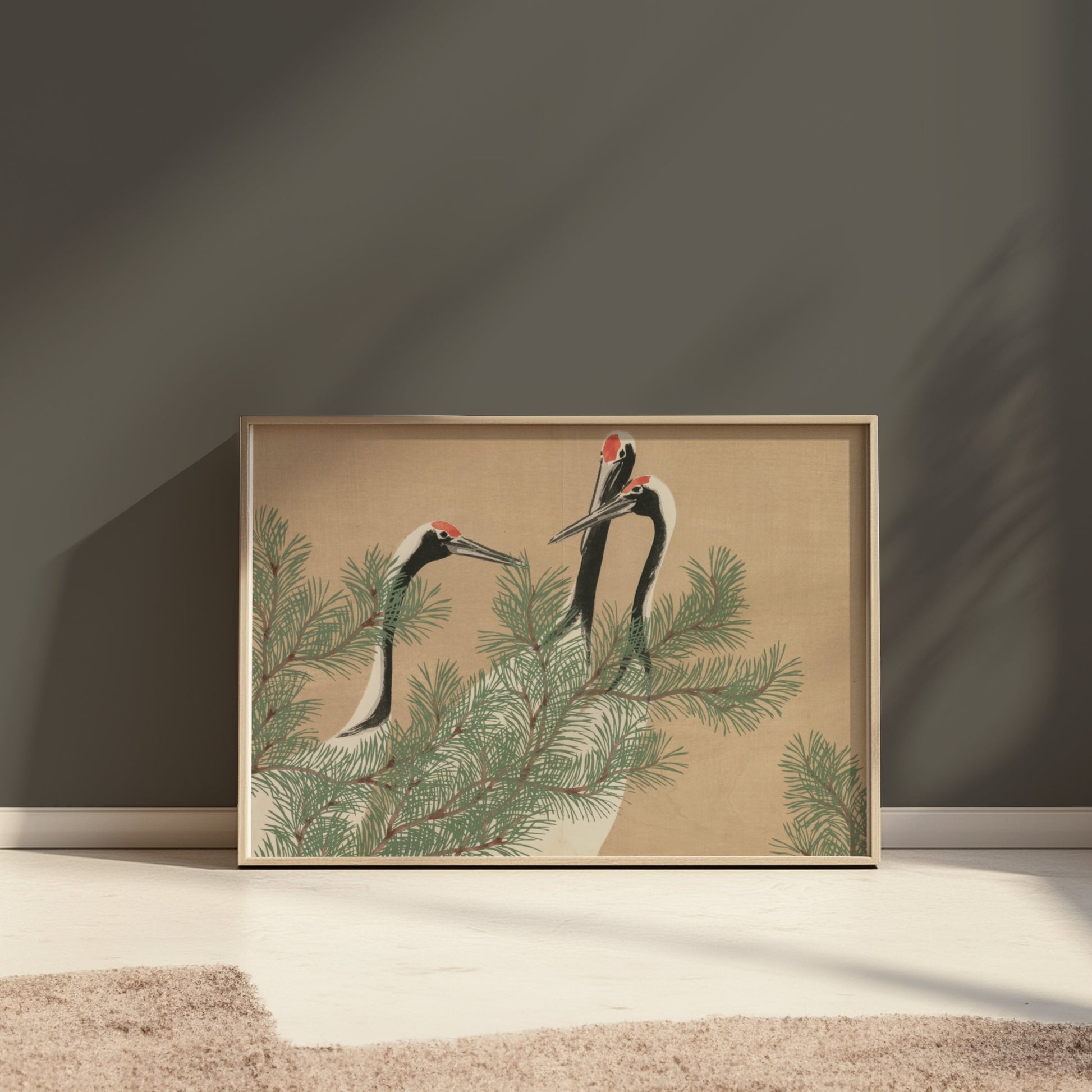 Premium Poster of Three Cranes Among Pine Branches Japanese Art Posters
