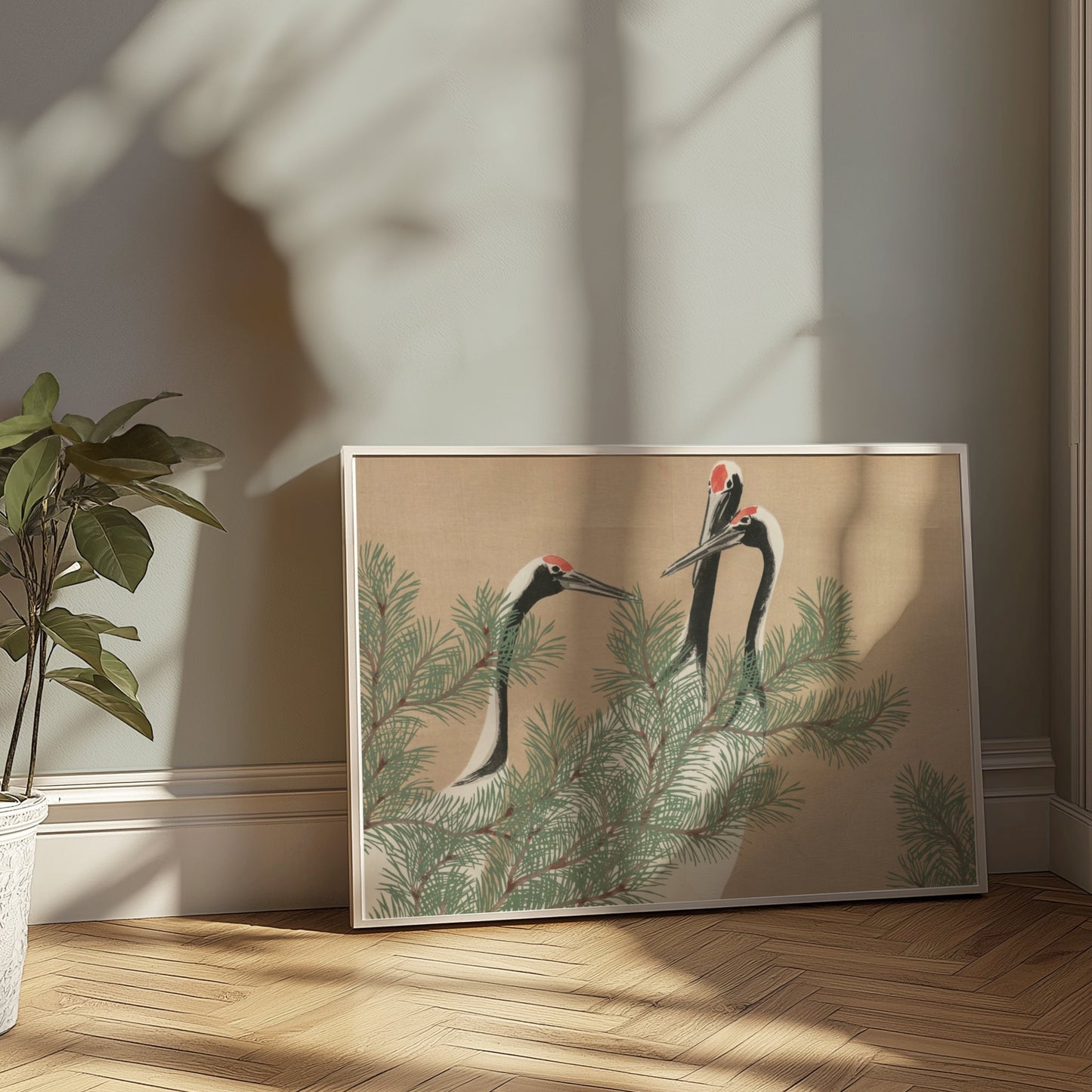 Premium Poster of Three Cranes Among Pine Branches Japanese Art Posters