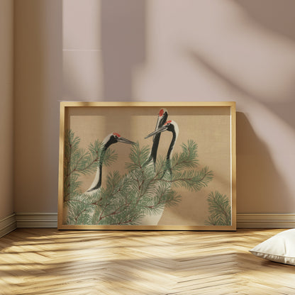 Premium Poster of Three Cranes Among Pine Branches Japanese Art Posters
