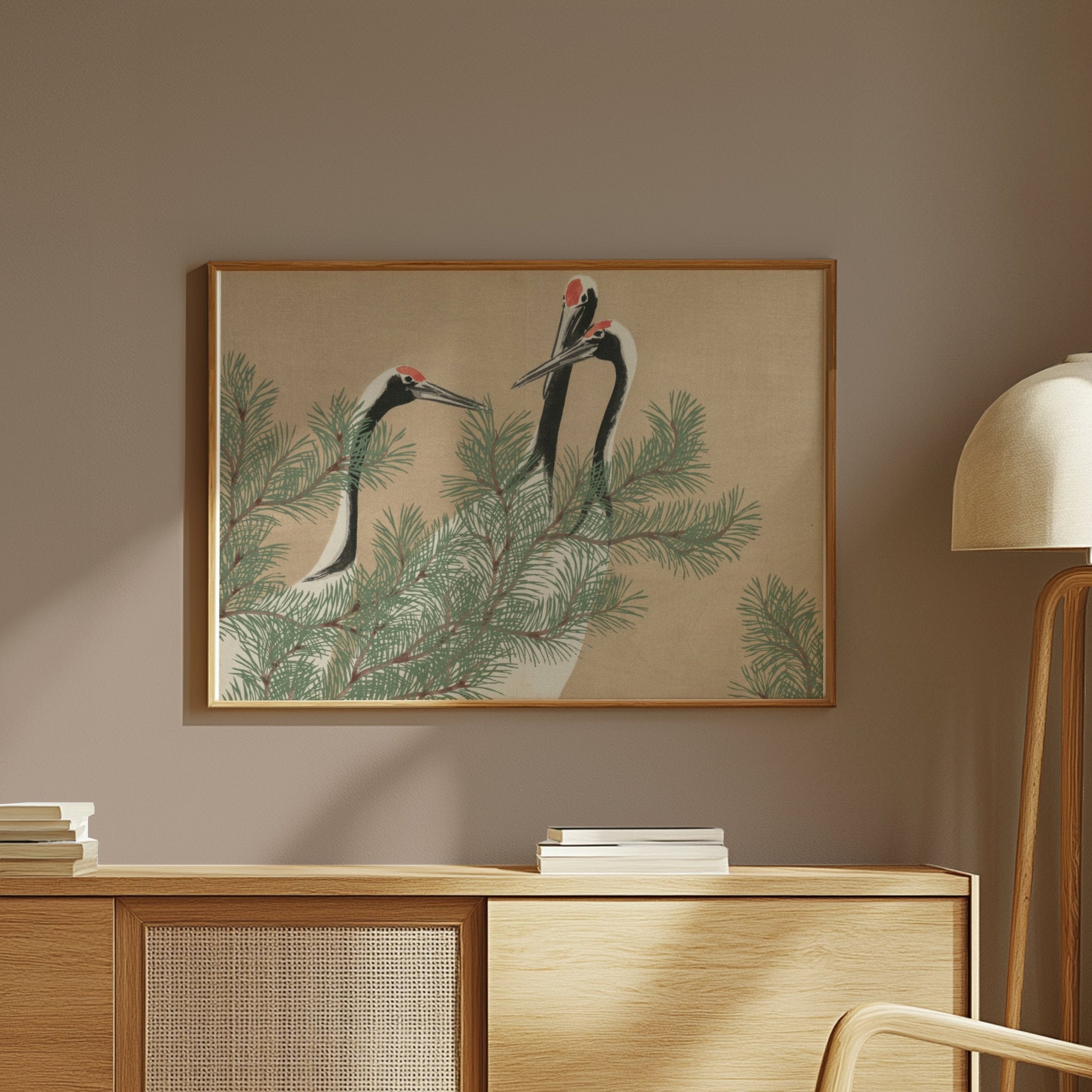 Premium Poster of Three Cranes Among Pine Branches Japanese Art Posters