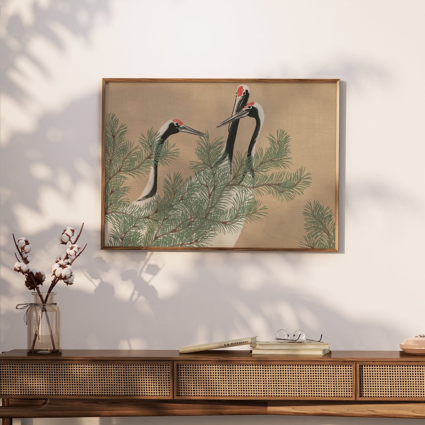 Premium Poster of Three Cranes Among Pine Branches Japanese Art Posters