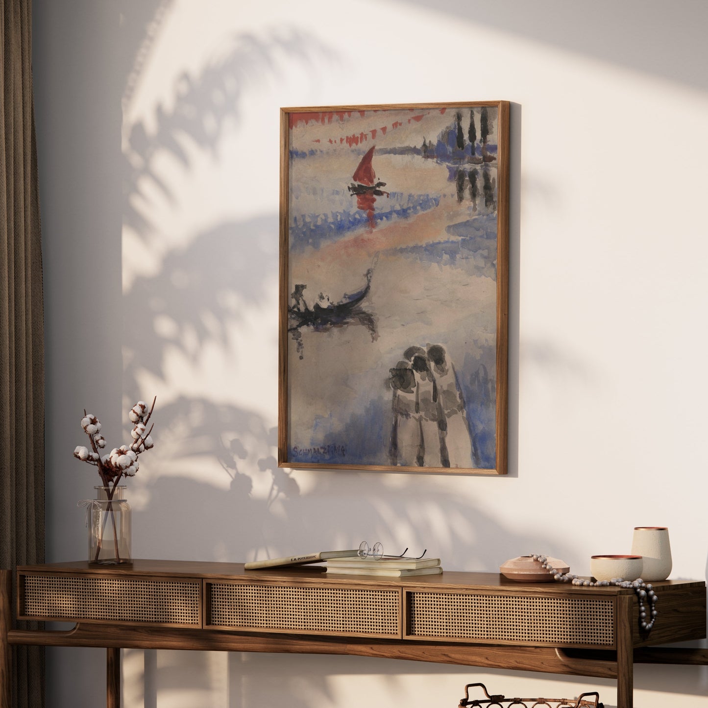 Premium Poster of Three Figures and Boats Watercolor Art Posters