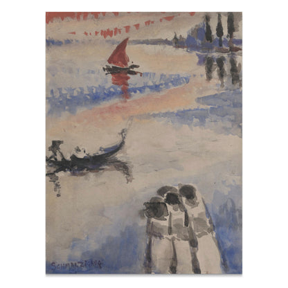Premium Poster of Three Figures and Boats Watercolor Art Posters