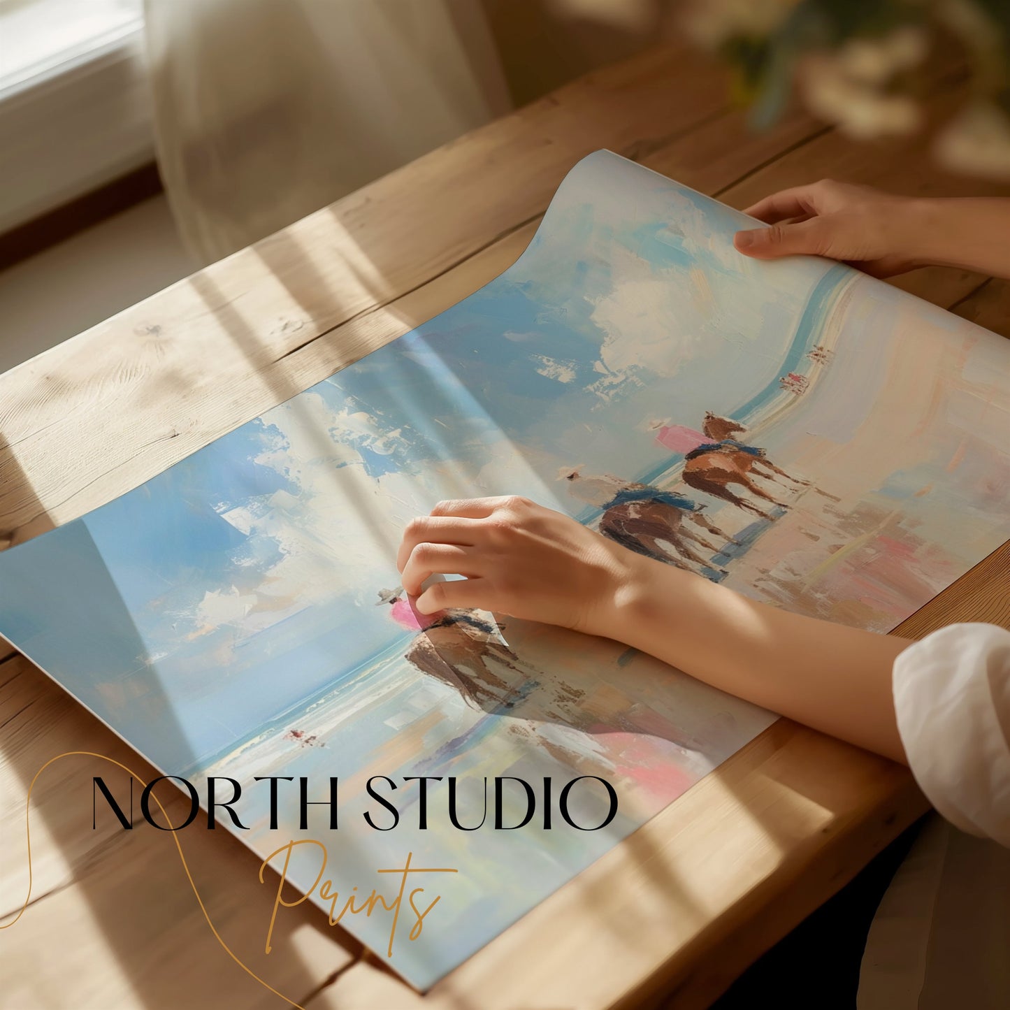 Premium Poster of Three Horse Riders Beach Painting Artwork Wall Art Posters