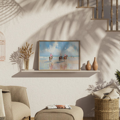 Premium Poster of Three Horse Riders Beach Painting Artwork Wall Art Posters