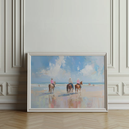 Premium Poster of Three Horse Riders Beach Painting Artwork Wall Art Posters