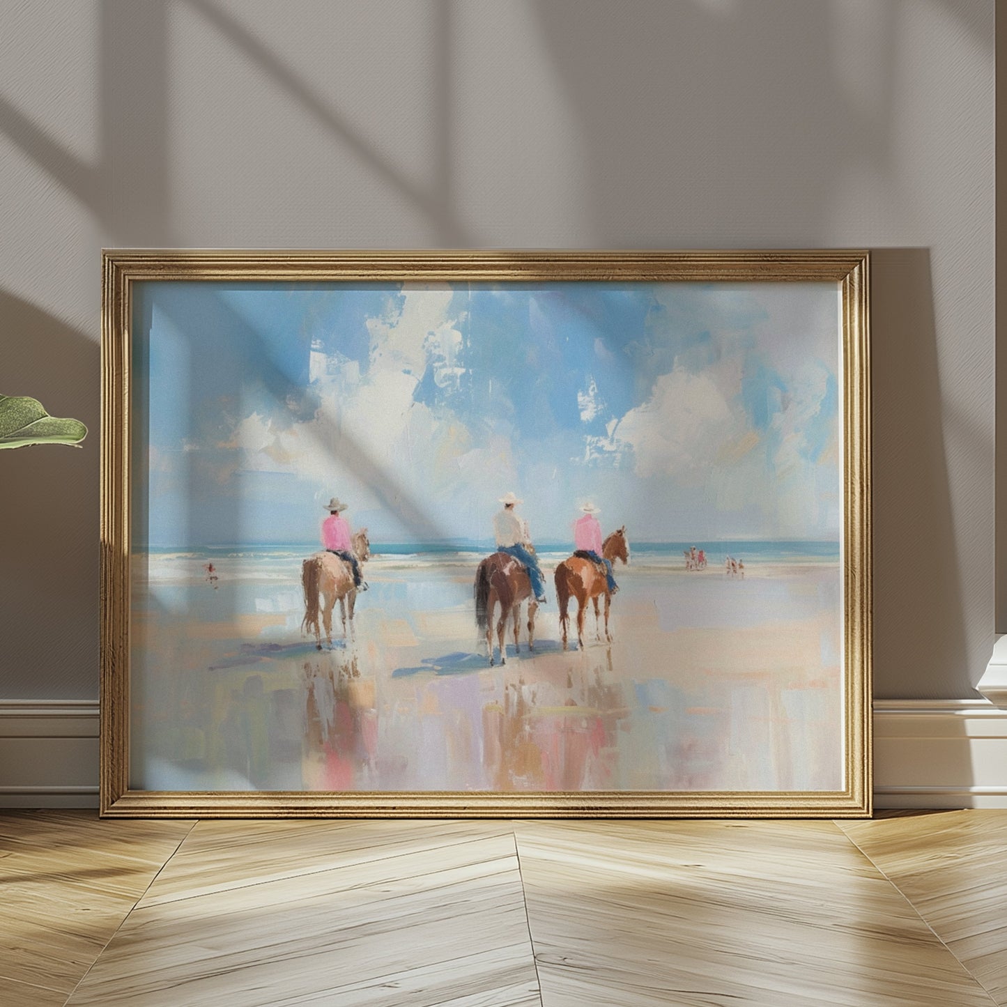 Premium Poster of Three Horse Riders Beach Painting Artwork Wall Art Posters