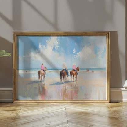 Premium Poster of Three Horse Riders Beach Painting Artwork Wall Art Posters